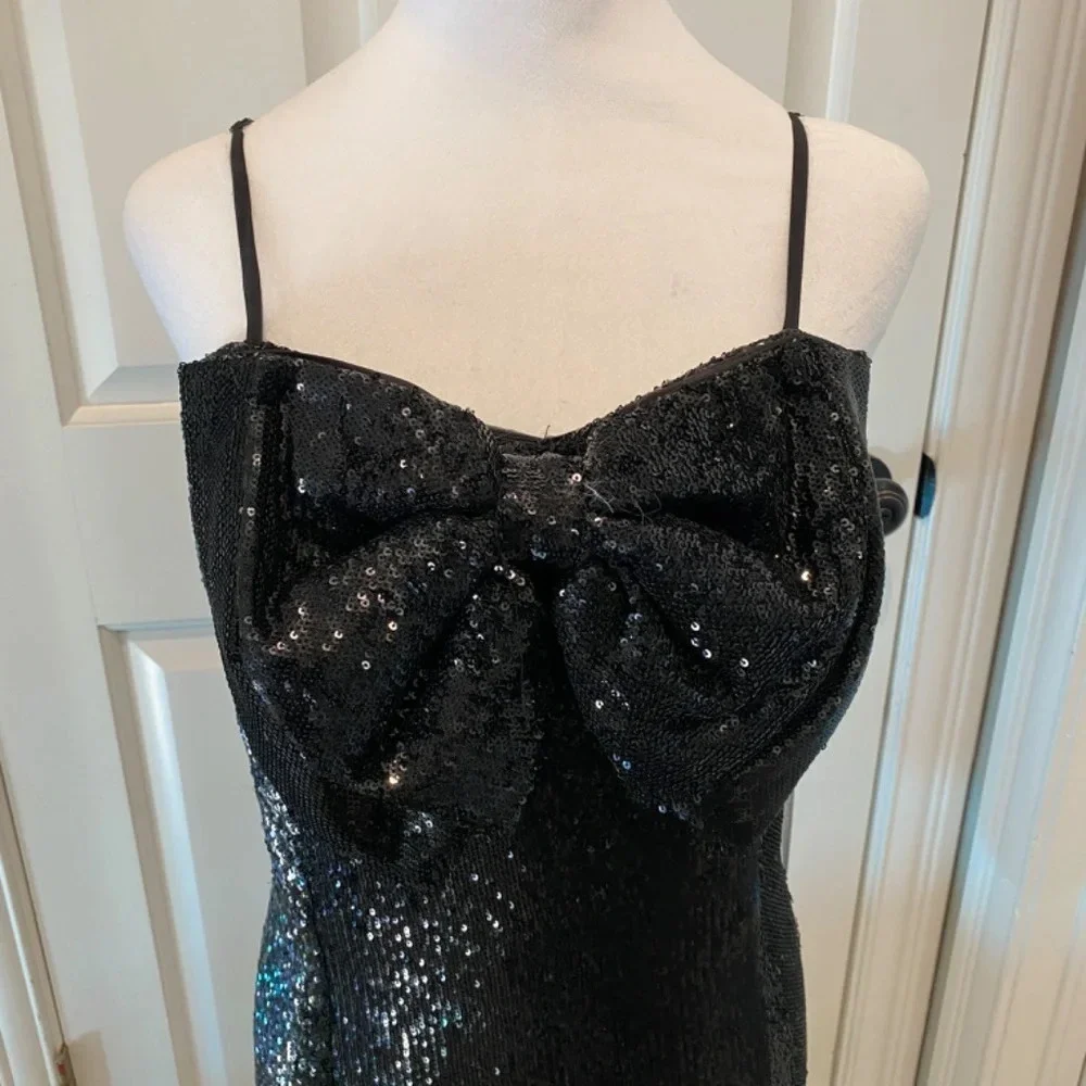 New! Ronny Kobo Lindsay Sequined Bow Mini Dress Black, 16648